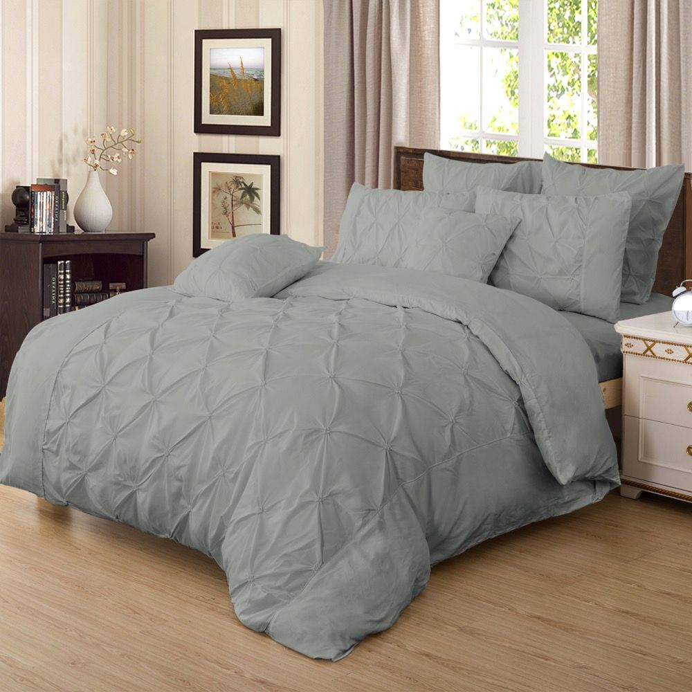 Diamond Pintuck Double Size Grey Duvet Doona Quilt Cover Set - Home & Garden > Bedding - Bedzy Australia