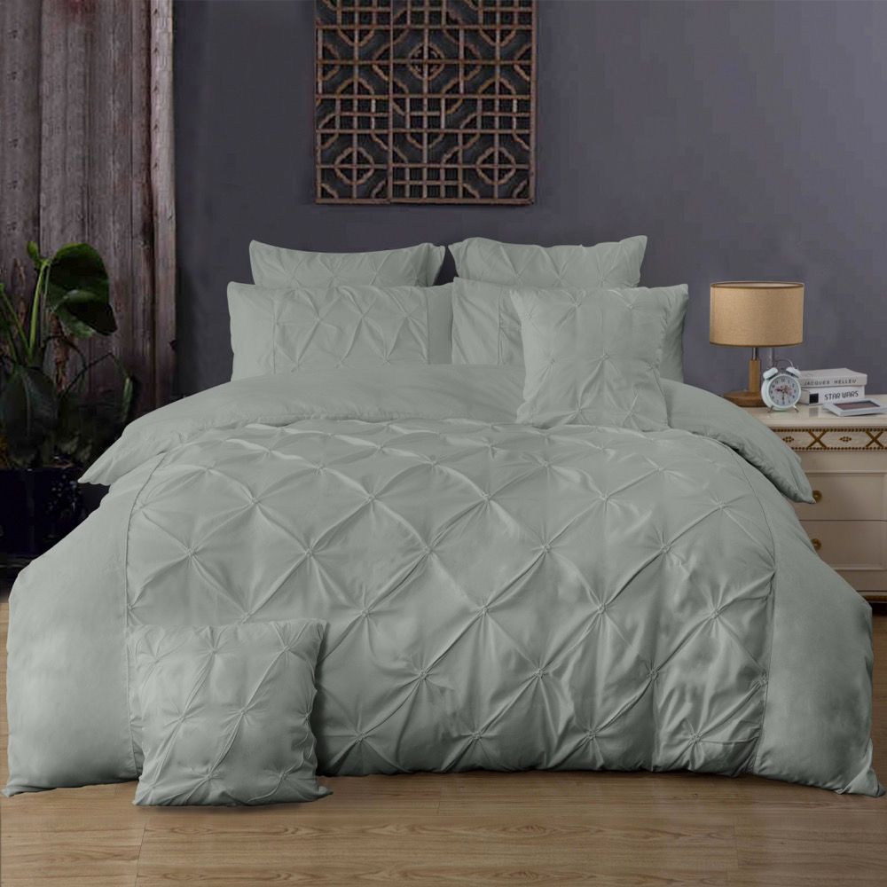Diamond Pintuck Double Size Grey Duvet Doona Quilt Cover Set - Home & Garden > Bedding - Bedzy Australia