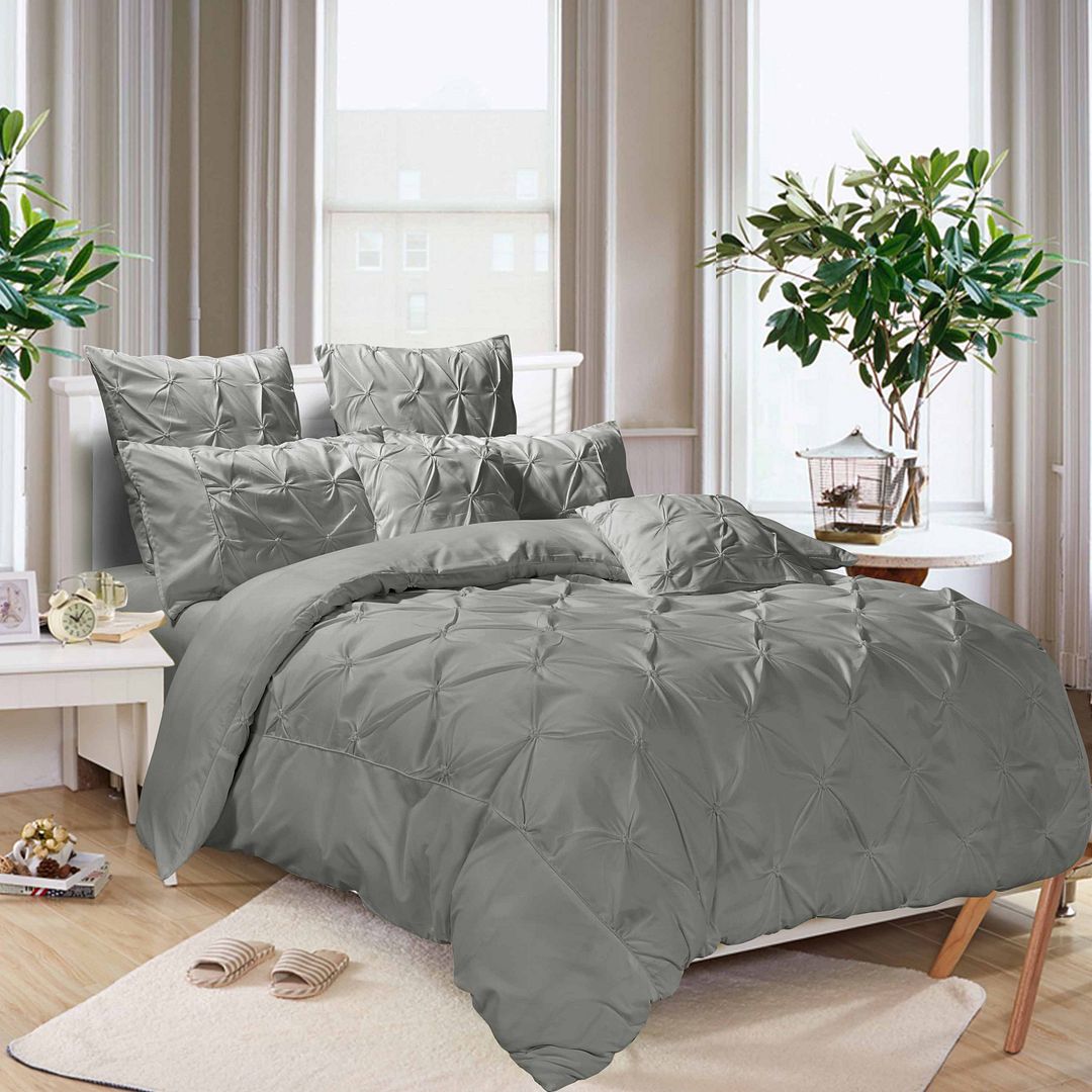 Diamond Pintuck Double Size Grey Duvet Doona Quilt Cover Set - Home & Garden > Bedding - Bedzy Australia