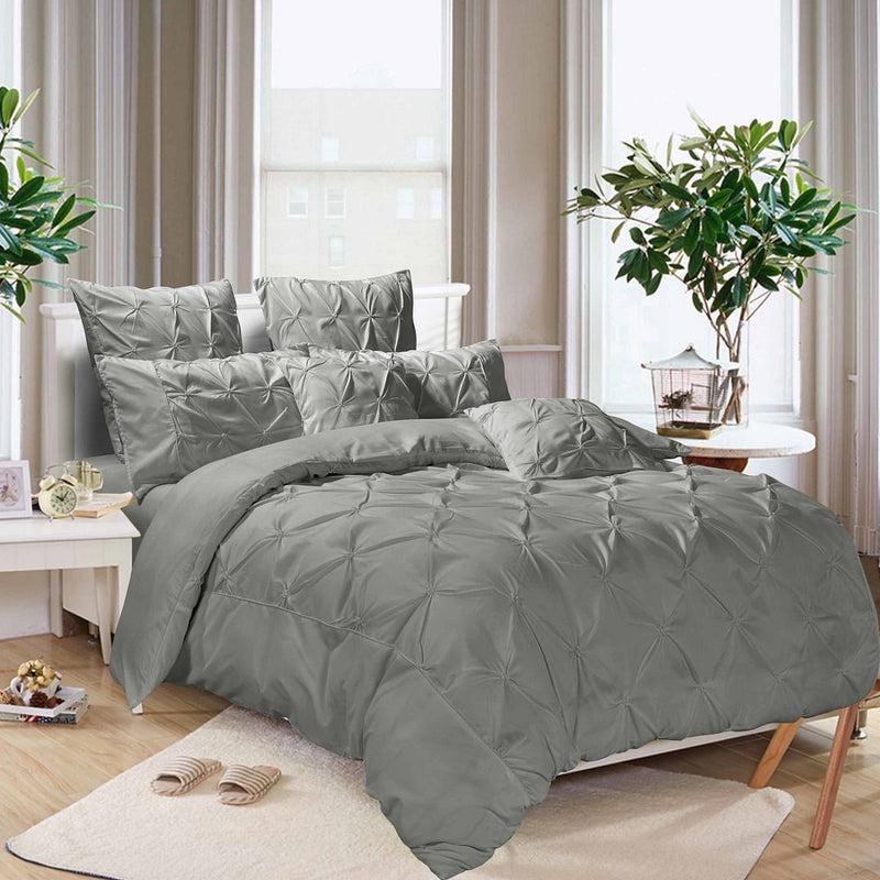 Diamond Pintuck King Size Grey Duvet Doona Quilt Cover Set - Home & Garden > Bedding - Bedzy Australia