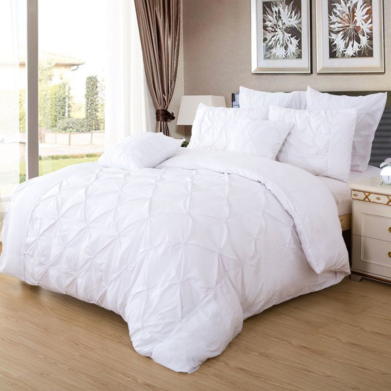 Diamond Pintuck King Size White Duvet Doona Quilt Cover Set - Home & Garden > Bedding - Bedzy Australia
