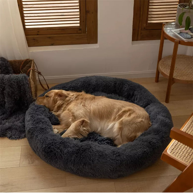 Dog Pet Cat Calming Bed Warm Plush Round Nest Comfy Sleeping Bed Dark Grey 70cm - Pet Care > Dog Supplies - Bedzy Australia