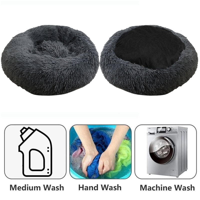 Dog Pet Cat Calming Bed Warm Plush Round Nest Comfy Sleeping Bed Dark Grey 70cm - Pet Care > Dog Supplies - Bedzy Australia
