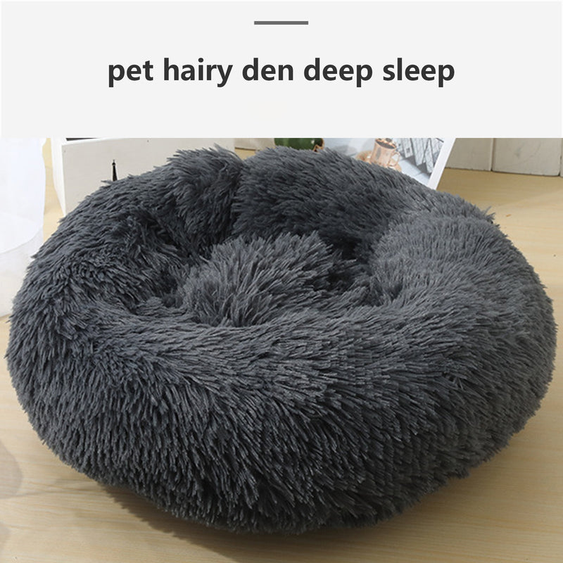 Dog Pet Cat Calming Bed Warm Plush Round Nest Comfy Sleeping Bed Dark Grey 90cm - Pet Care > Dog Supplies - Bedzy Australia