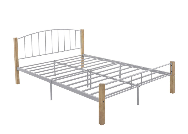 Double Bed frame w/ solidwood post in Natural + Silver - Bedzy Australia