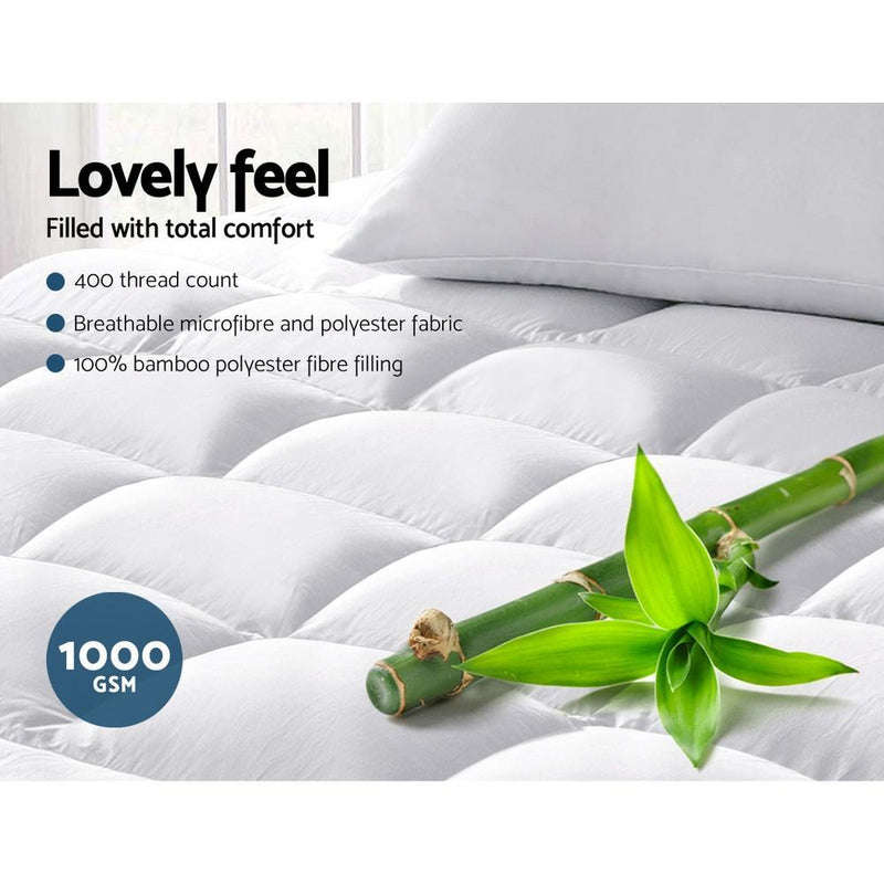 Double Mattress Topper Bamboo Fibre Pillowtop Protector - Bedzy Australia