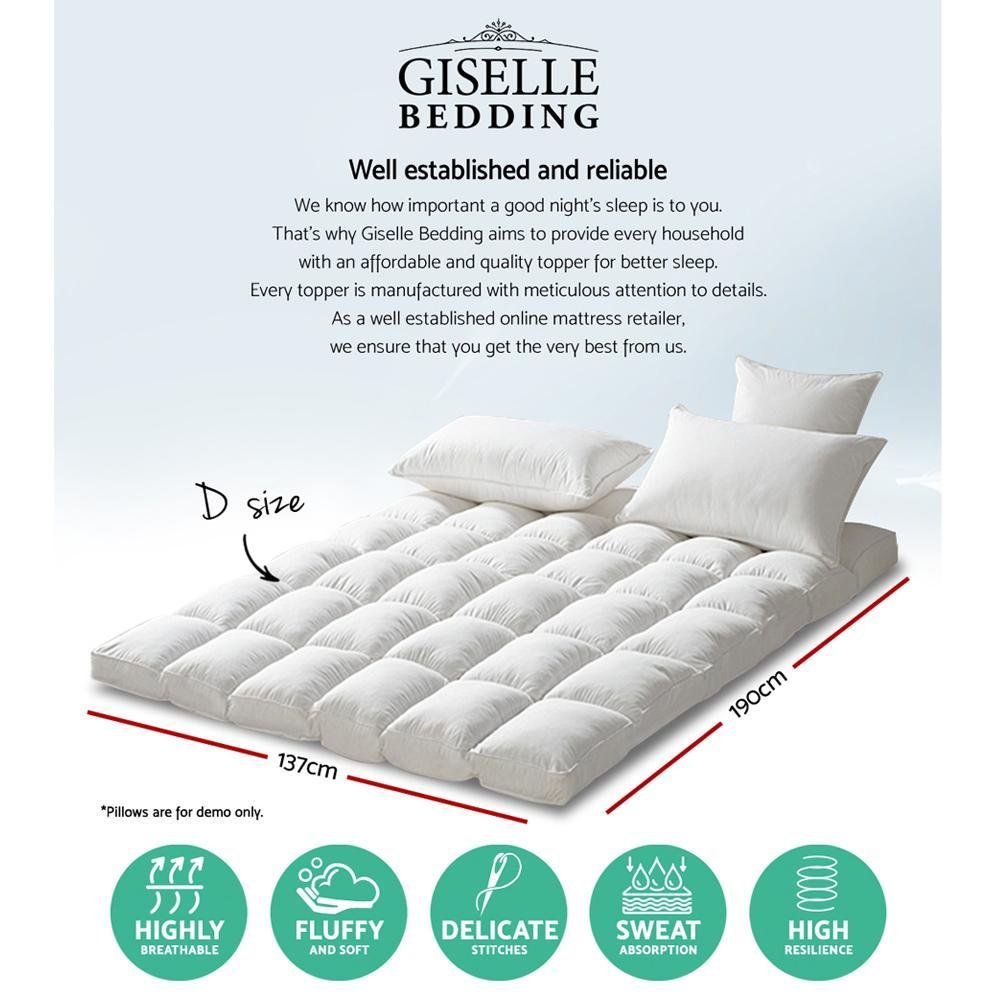 Double Mattress Topper Pillowtop 1000GSM Microfibre Filling Protector - Bedzy Australia