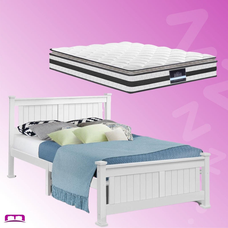 Double Package | Airlie Bed White & Normay Series Pillow Top Mattress (Medium Firm) - Bedzy Australia