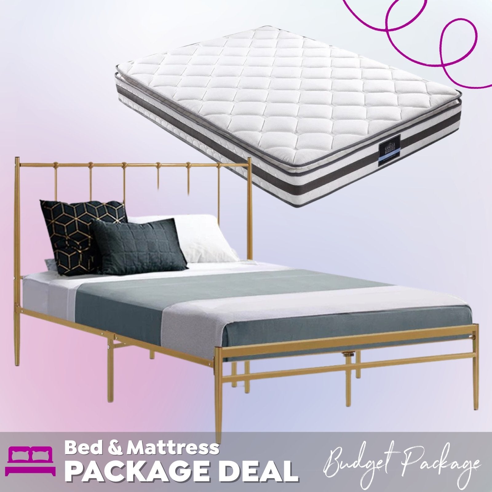 Double Package | Amor Bed Gold & Normay Series Pillow Top Mattress (Medium Firm) - Bedzy Australia