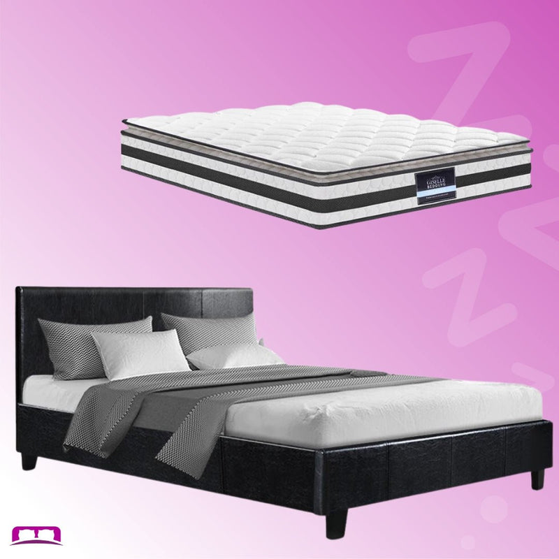 Double Package | Coogee Bed Black & Normay Series Pillow Top Mattress (Medium Firm) - Bedzy Australia