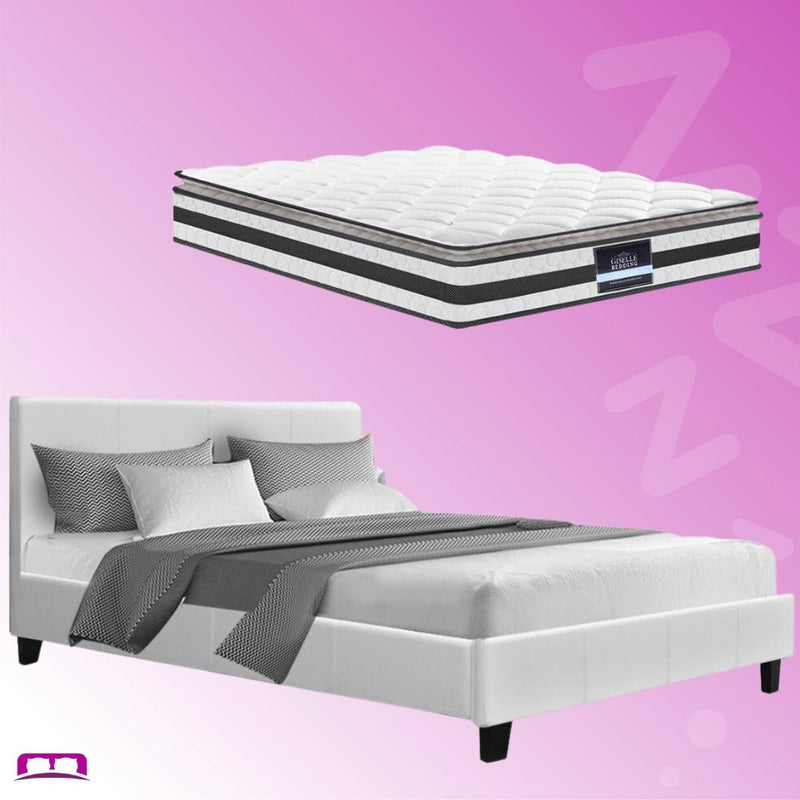 Double Package | Coogee Bed White & Normay Series Pillow Top Mattress (Medium Firm) - Bedzy Australia