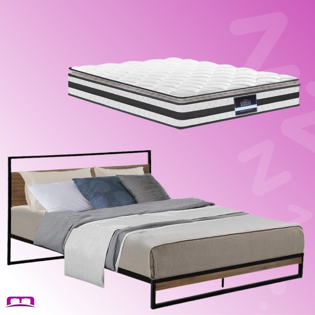 Double Package | Stockton Bed & Normay Series Pillow Top Mattress (Medium Firm) - Bedzy Australia
