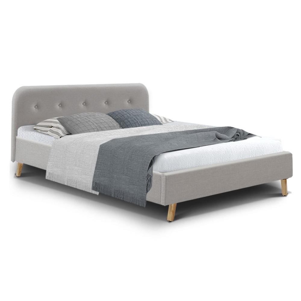 Double Package | Tarcoola Bed Beige & Glay Bonnell Spring Mattress (Medium Firm) - Bedzy Australia