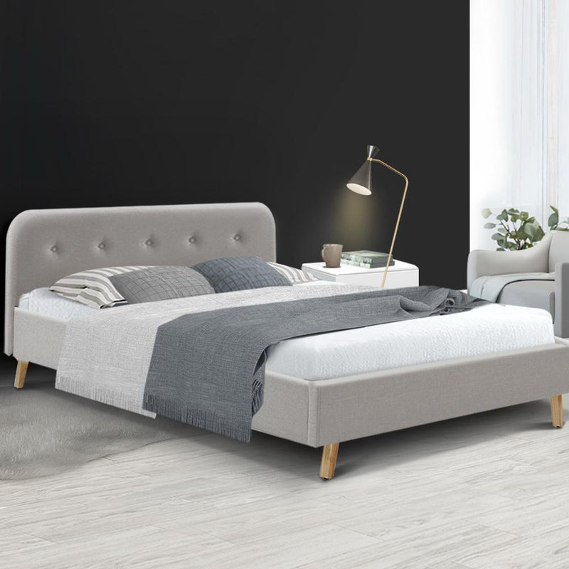 Double Package | Tarcoola Bed Beige & Glay Bonnell Spring Mattress (Medium Firm) - Bedzy Australia - Furniture > Bedroom