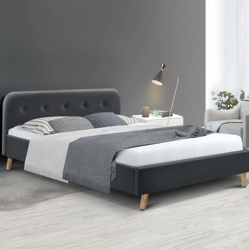 Double Package | Tarcoola Bed Charcoal & Glay Bonnell Spring Mattress (Medium Firm) - Bedzy Australia