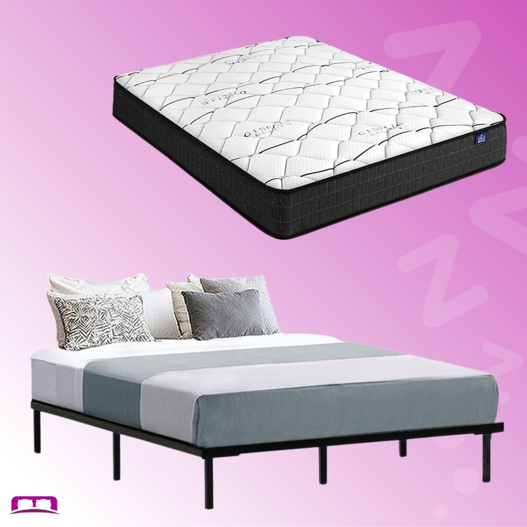 Double Package | Ted Metal Bed Black & Glay Bonnell Spring Mattress (Medium Firm) - Bedzy Australia