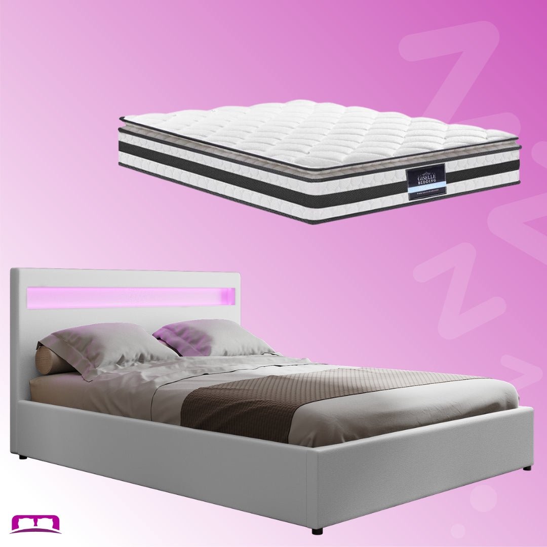 Double Package | Wanda LED Bed White & Normay Series Pillow Top Mattress (Medium Firm) - Bedzy Australia