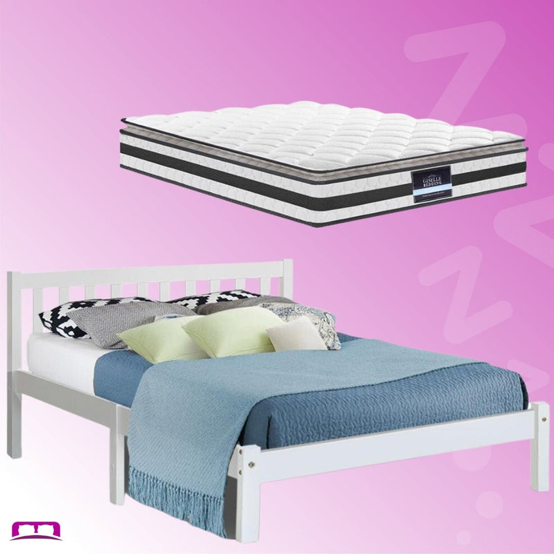 Double Package | Whitehaven Bed White & Normay Series Pillow Top Mattress (Medium Firm) - Bedzy Australia (ABN 18 642 972 209) -