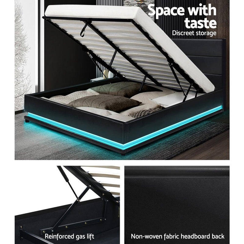 Double Premium Package | Henley LED Bed Black, Luna Series Euro Top Mattress (Medium Firm) & Pillowtop Mattress Topper! - Bedzy Australia (ABN 18 642 972 209) -