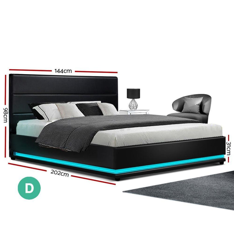 Double Premium Package | Henley LED Bed Black, Luna Series Euro Top Mattress (Medium Firm) & Pillowtop Mattress Topper! - Bedzy Australia (ABN 18 642 972 209) -