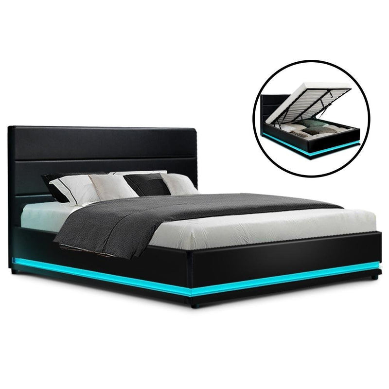 Double Premium Package | Henley LED Bed Black, Luna Series Euro Top Mattress (Medium Firm) & Bamboo Mattress Topper! - Bedzy Australia