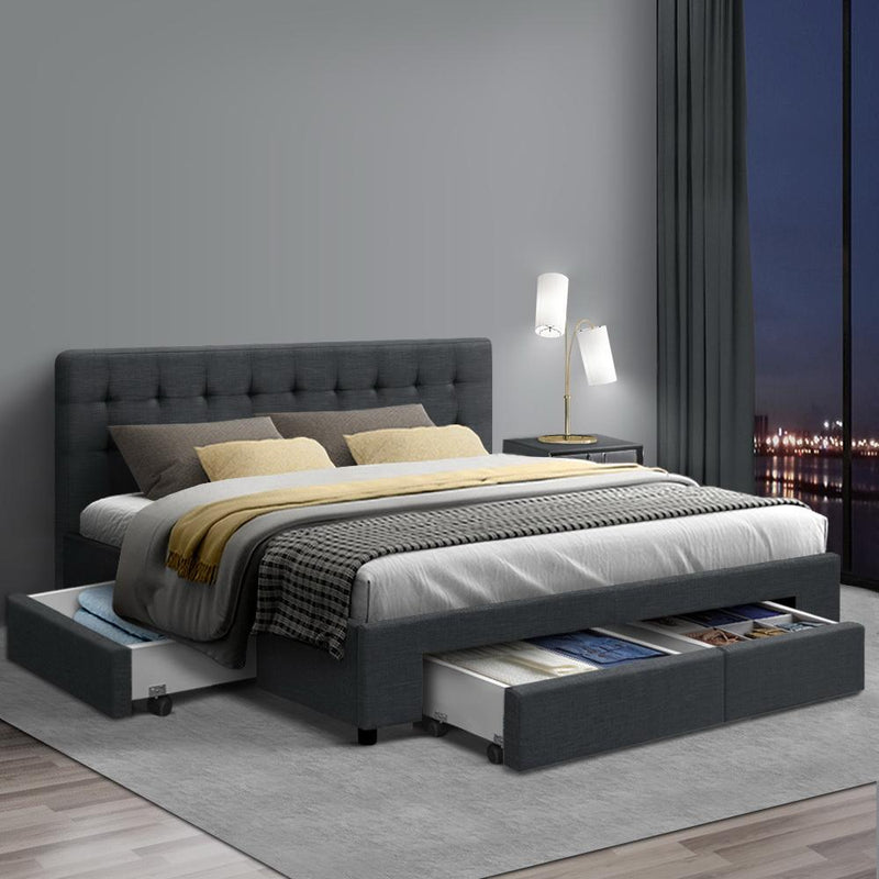 Double Premium Package | Trinity Bed Frame Charcoal, Luna Series Euro Top Mattress (Medium Firm) & Bamboo Mattress Topper! - Bedzy Australia