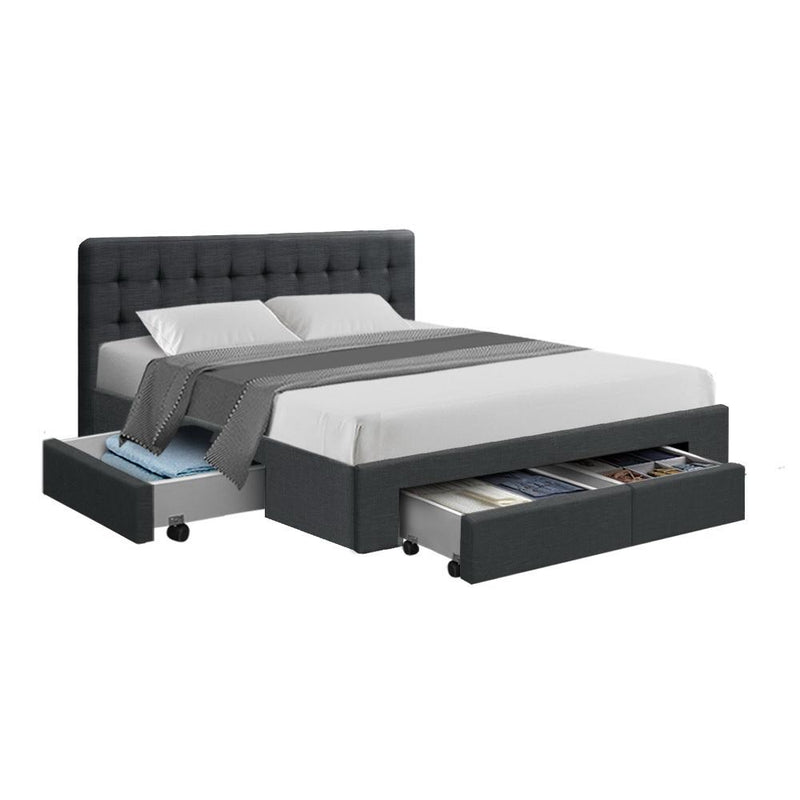 Double Premium Package | Trinity Bed Frame Charcoal, Luna Series Euro Top Mattress (Medium Firm) & Bamboo Mattress Topper! - Bedzy Australia