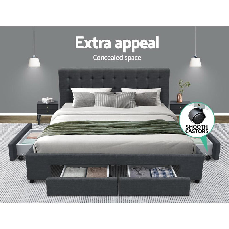 Double Premium Package | Trinity Bed Frame Charcoal, Luna Series Euro Top Mattress (Medium Firm) & Bamboo Mattress Topper! - Bedzy Australia