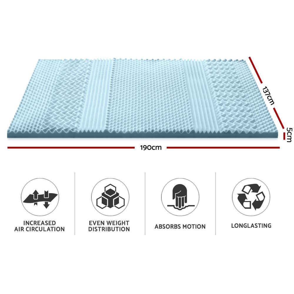 Double Size | Cool Gel 7-zone Memory Foam Mattress Topper w/Bamboo Cover 5cm - Bedzy Australia