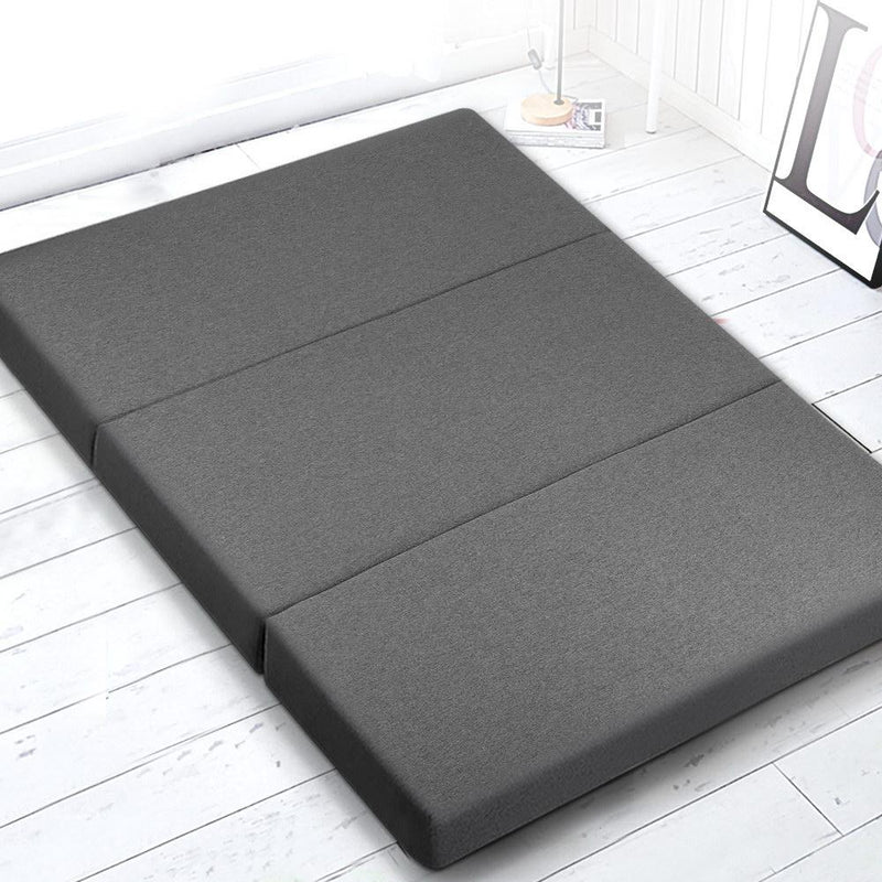 Double Size Folding Foam Mattress Portable Bed Mat Dark Grey - Bedzy Australia