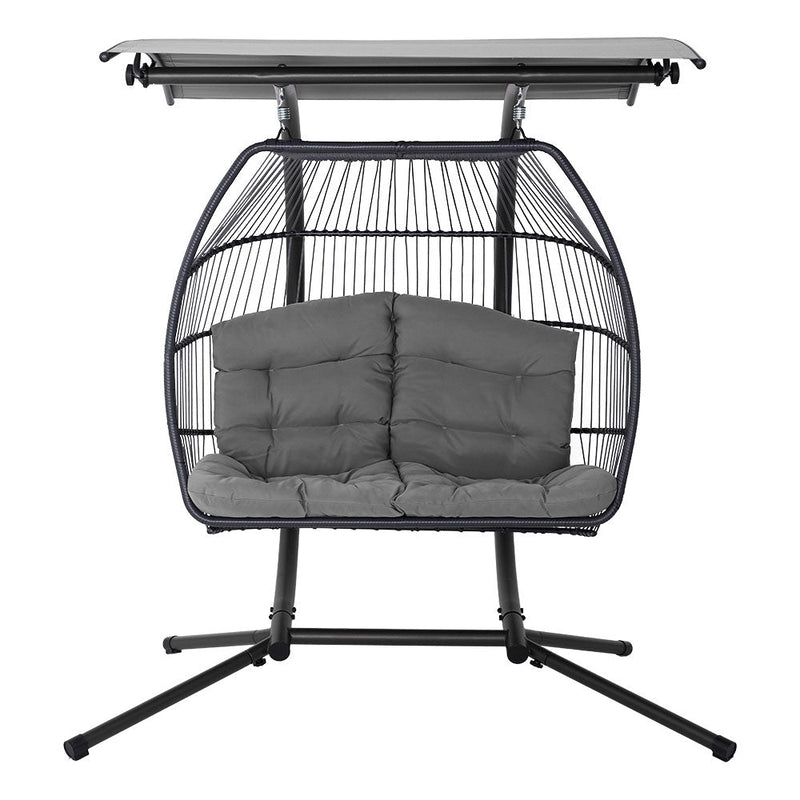 Double Wicker Hanging Swing Chair with Stand Grey - Bedzy Australia (ABN 18 642 972 209) - Furniture > Outdoor
