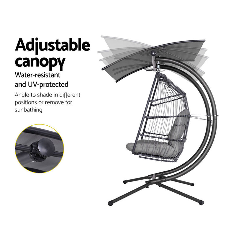 Double Wicker Hanging Swing Chair with Stand Grey - Bedzy Australia (ABN 18 642 972 209) - Furniture > Outdoor