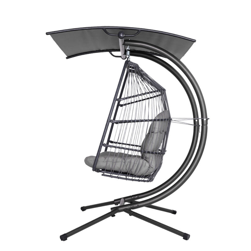 Double Wicker Hanging Swing Chair with Stand Grey - Furniture > Outdoor - Bedzy Australia