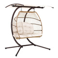 Double Wicker Hanging Swing Chair with Stand Latte