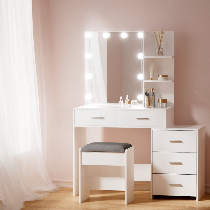 Dale LED Dressing Table Makeup Mirror and Stool Set White - Bedzy Australia (ABN 18 642 972 209) - Furniture > Bedroom - Cheap affordable bedroom furniture shop near me Australia