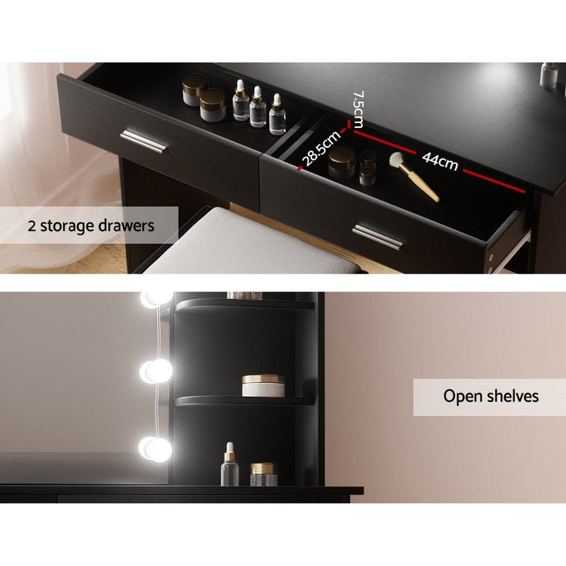 Dressing Table LED Makeup Mirror Stool Set 10 Bulbs Vanity Desk Black - Bedzy Australia (ABN 18 642 972 209) - Furniture > Bedroom
