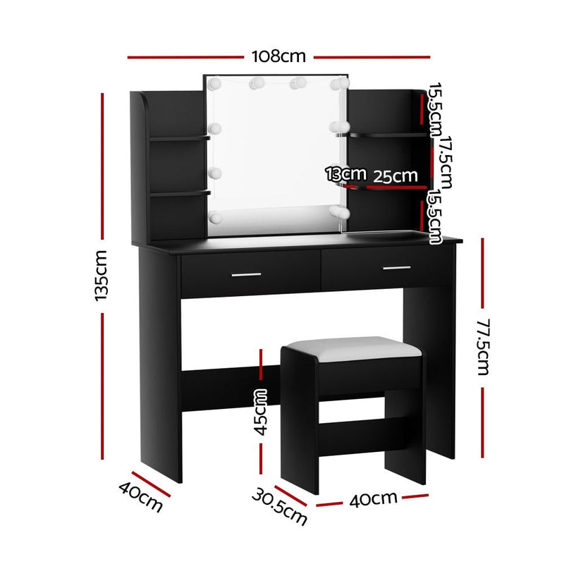 Dulcea LED Dressing Table Makeup Mirror and Stool Set Black - Bedzy Australia (ABN 18 642 972 209) - Furniture > Bedroom - Cheap affordable bedroom furniture shop near me Australia
