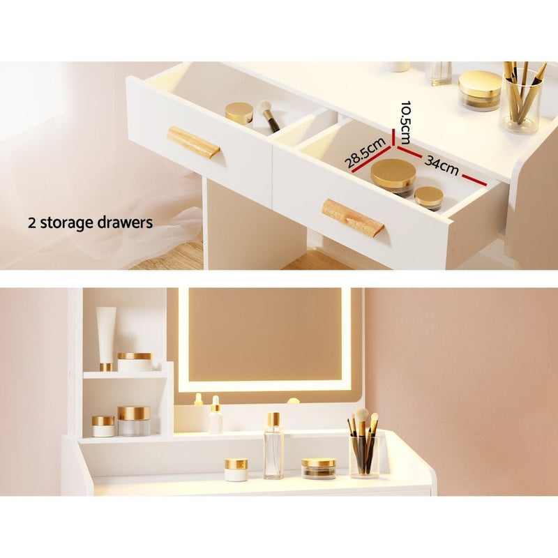 Dressing Table LED Makeup Mirror Stool Set Vanity Desk White - Bedzy Australia (ABN 18 642 972 209) - Furniture > Bedroom