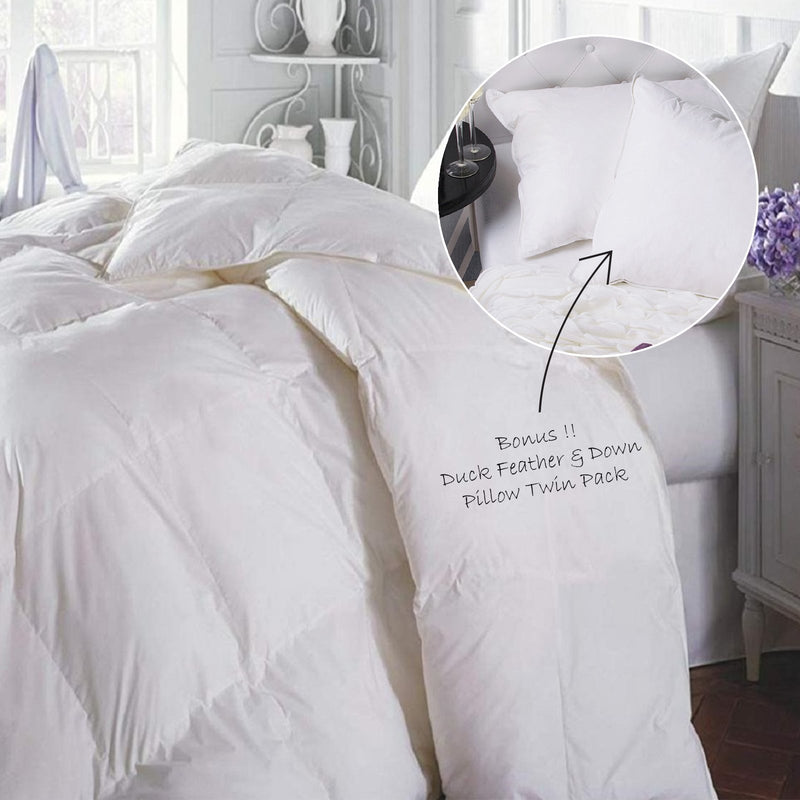Duck Feather & Down Quilt 500GSM + Duck Feather and Down Pillows 2 Pack Combo Single White - Bedzy Australia - Home & Garden > Bedding