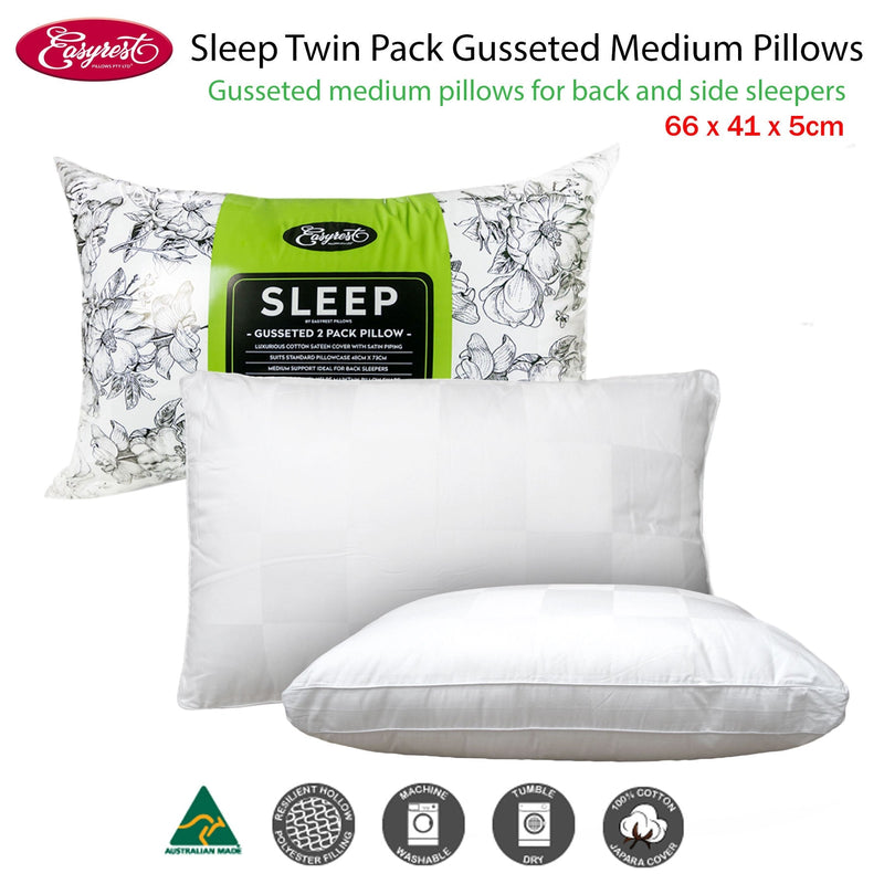 Easyrest Sleep Twin Pack Gusseted Medium Standard Pillows - Home & Garden > Bedding - Bedzy Australia