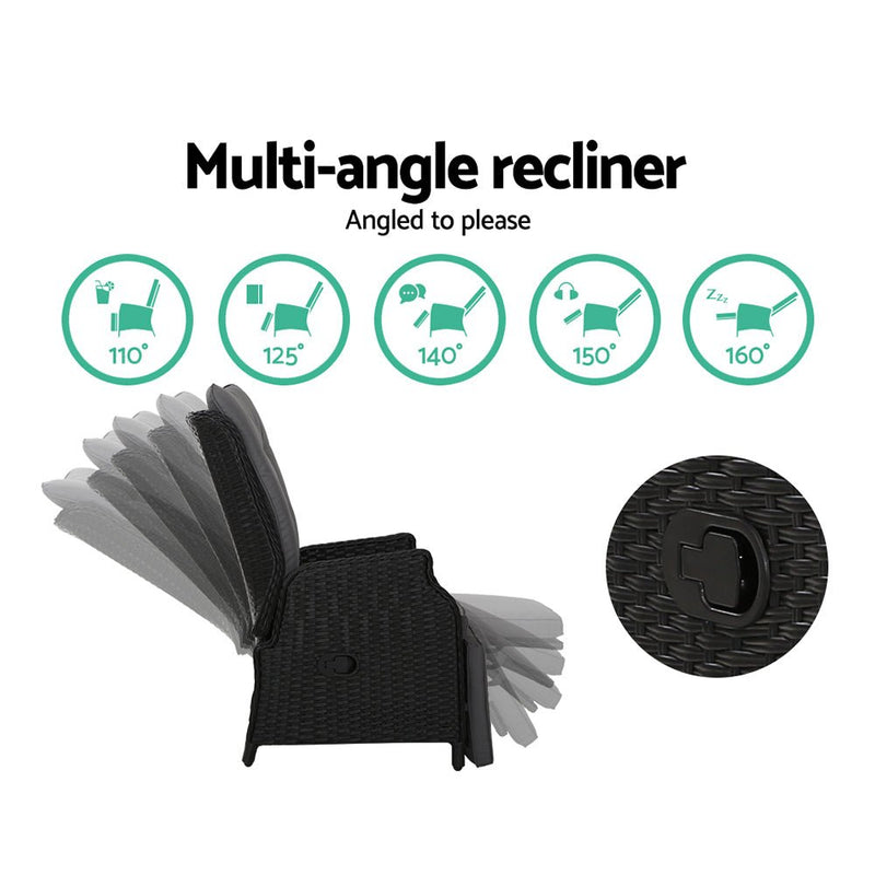 Elara Outdoor Recliner Patio Chair Black - Furniture > Outdoor - Bedzy Australia