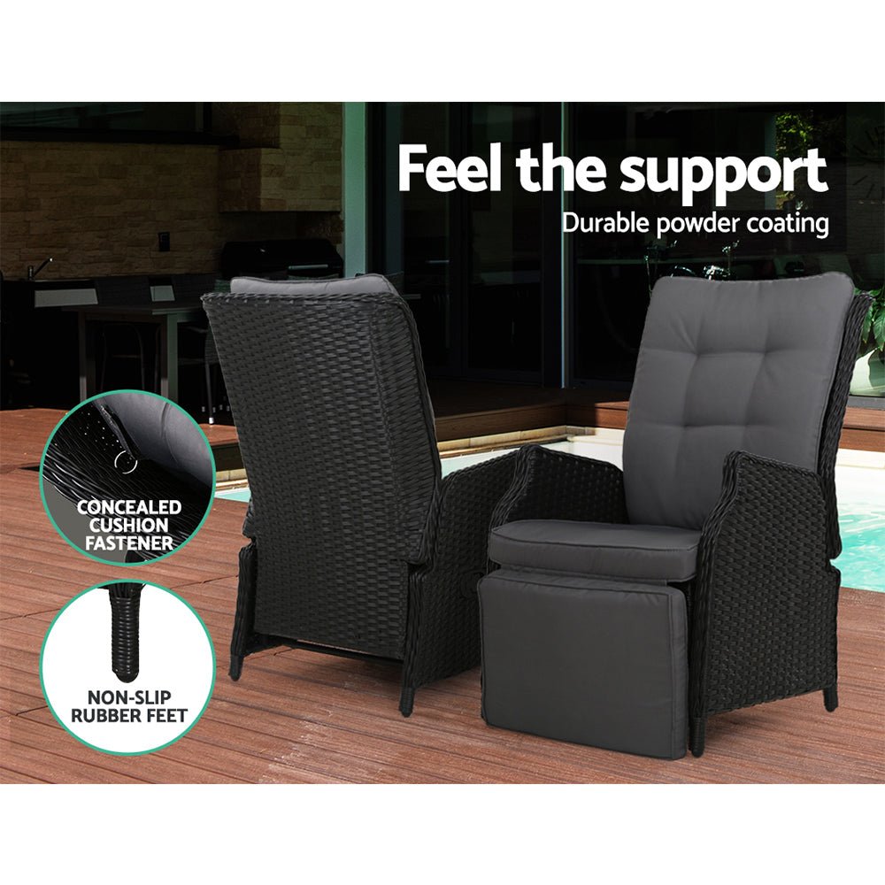 Elara Outdoor Recliner Patio Chair Black - Furniture > Outdoor - Bedzy Australia