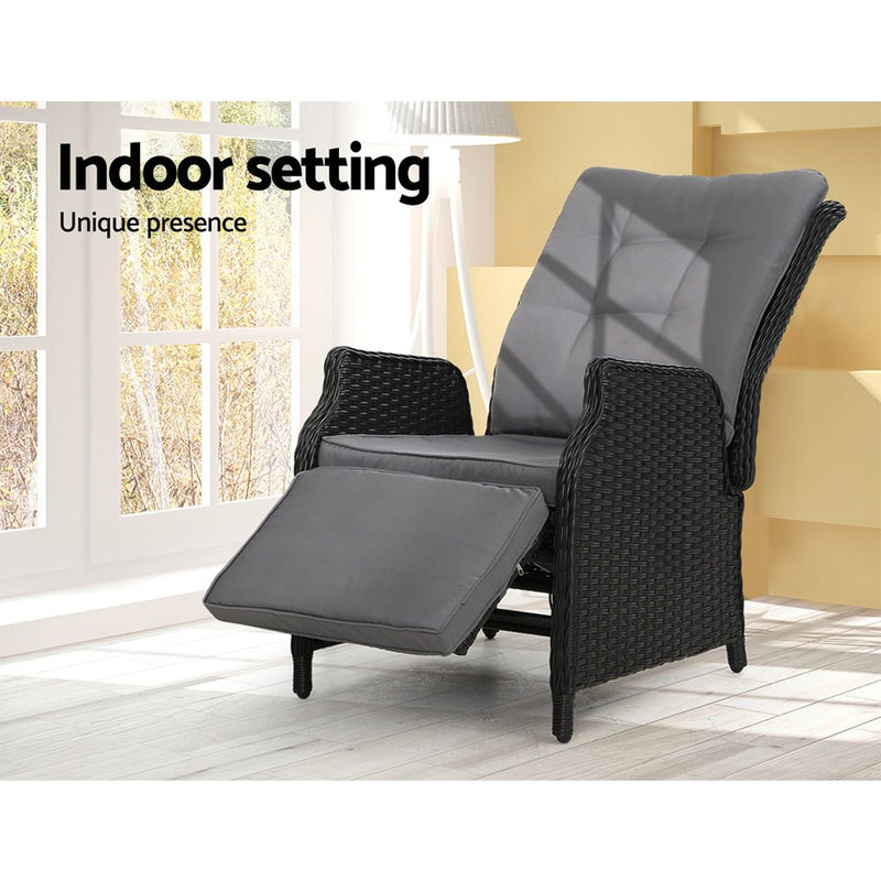 Elara Outdoor Recliner Patio Chair Black - Furniture > Outdoor - Bedzy Australia