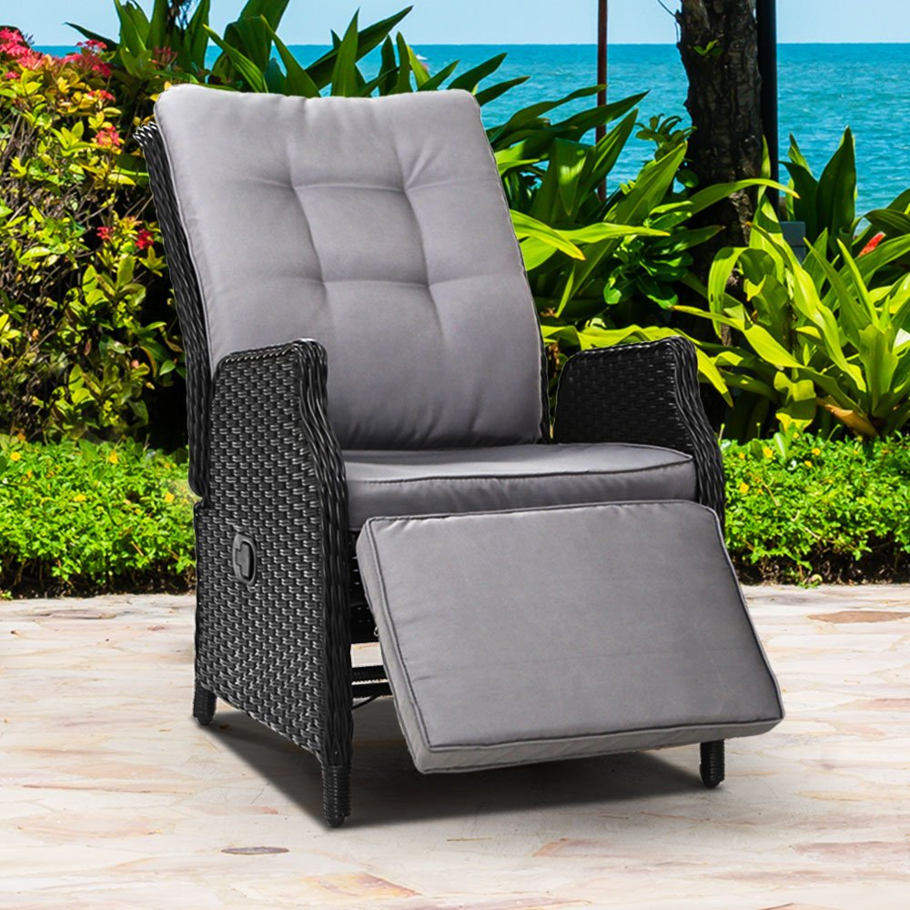 Elara Outdoor Recliner Patio Chair Black - Furniture > Outdoor - Bedzy Australia