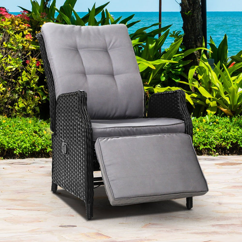 Elara Outdoor Recliner Patio Chair Black - Furniture > Outdoor - Bedzy Australia