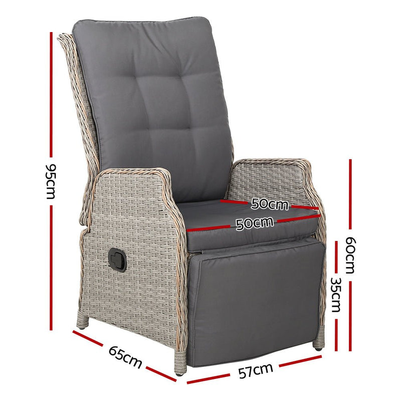 Elara Outdoor Recliner Patio Chair Grey - Furniture > Outdoor - Bedzy Australia