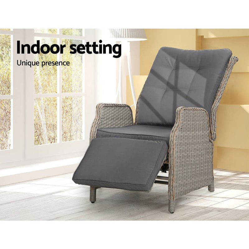 Elara Outdoor Recliner Patio Chair Grey - Furniture > Outdoor - Bedzy Australia