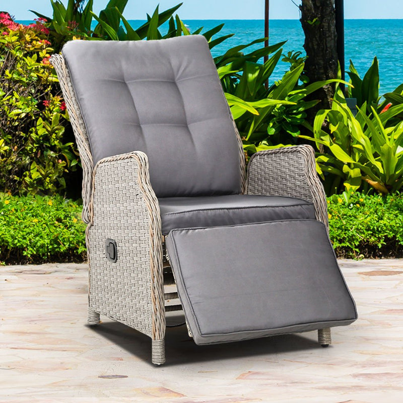 Elara Outdoor Recliner Patio Chair Grey - Furniture > Outdoor - Bedzy Australia