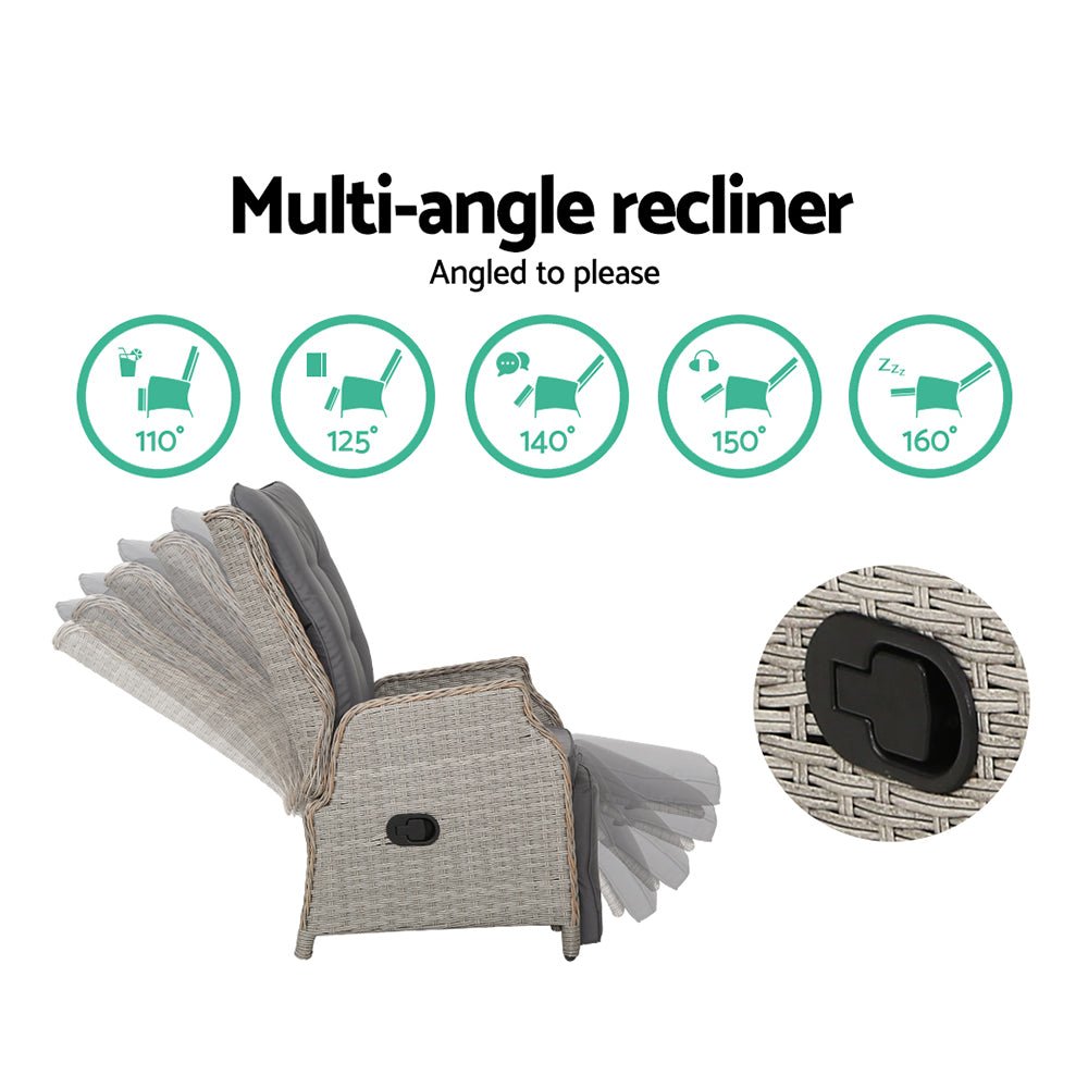Elara Outdoor Recliner Patio Chair Grey - Furniture > Outdoor - Bedzy Australia