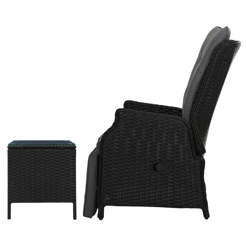 Elara Outdoor Setting Recliner Patio Chairs with Side Table Black - Bedzy Australia (ABN 18 642 972 209) - Furniture > Outdoor - Cheap affordable bedroom furniture shop near me Australia